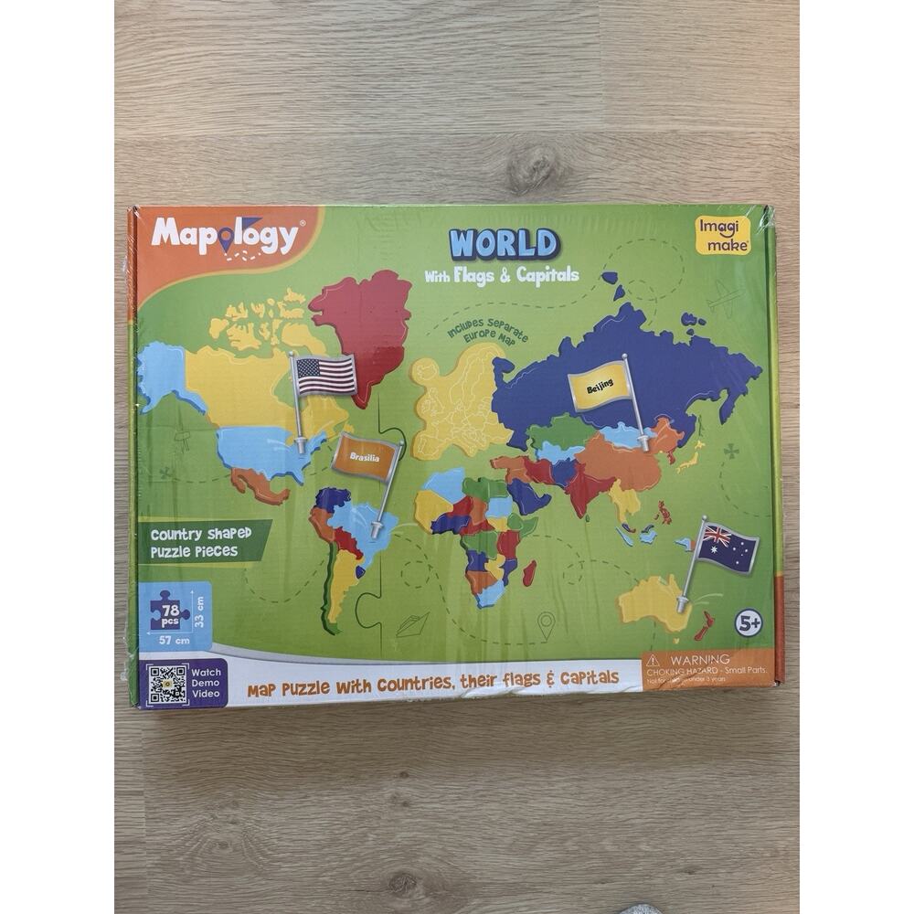 MAPOLOGY ImagiMake World Flags Capitals Country Shaped Puzzle Pieces 78 pcs